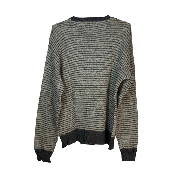 Authentic Crew Alpacana Vintage 80s Grey Striped Alpaca Wool Blend Sweater Sz L - Picture 2 of 4